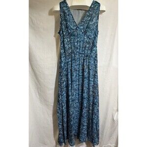 Turquoise Blues Geometric Long Maxi Dress summer spring Easter Sleeveless Q